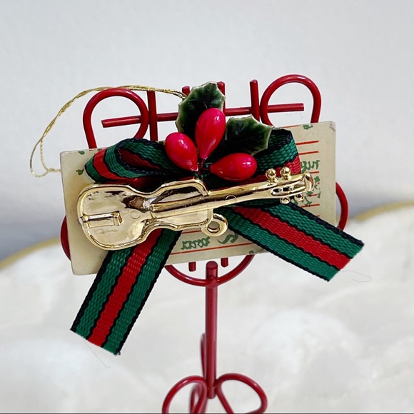 Bing & Grondahl Mini Red Metal Music Stand With Violin Christmas Ornament Boxed - Picture 3 of 8